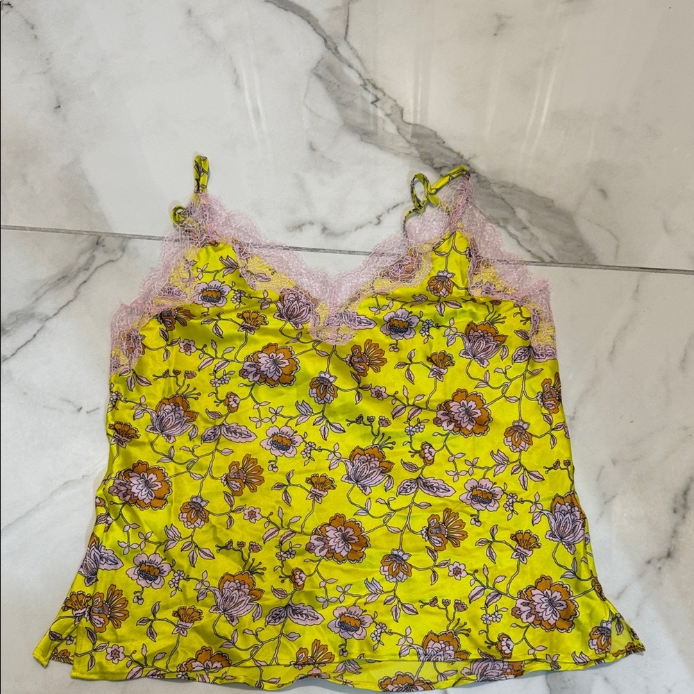 Victoria's Secret Yellow Floral Camisole with Pink Lace